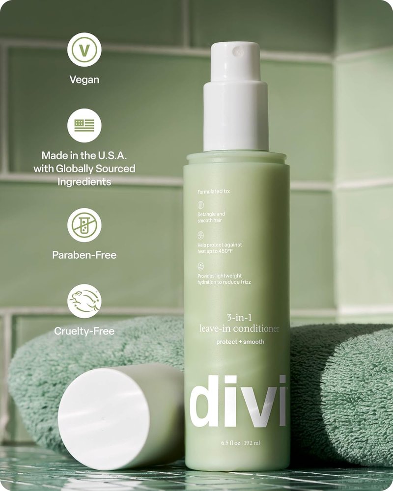 Divi 3-in-1 Leave-In Conditioner Spray - Detangler & Heat Protectant for Frizz Control & Shine, Lightweight Moisturizer - For All Hair Types - 6.5 Fl Oz