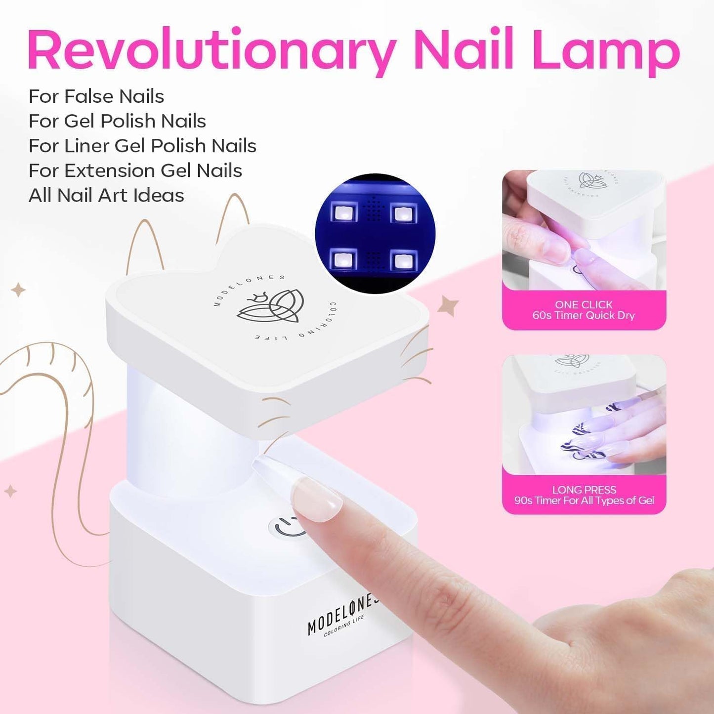 modelones500PCS 10 Sizes Long Coffin Gel Nail Tips& Gel Base and Top Coat Set, 9-in-One Glue Nail Dehydrator & Mini U V Light Clipper