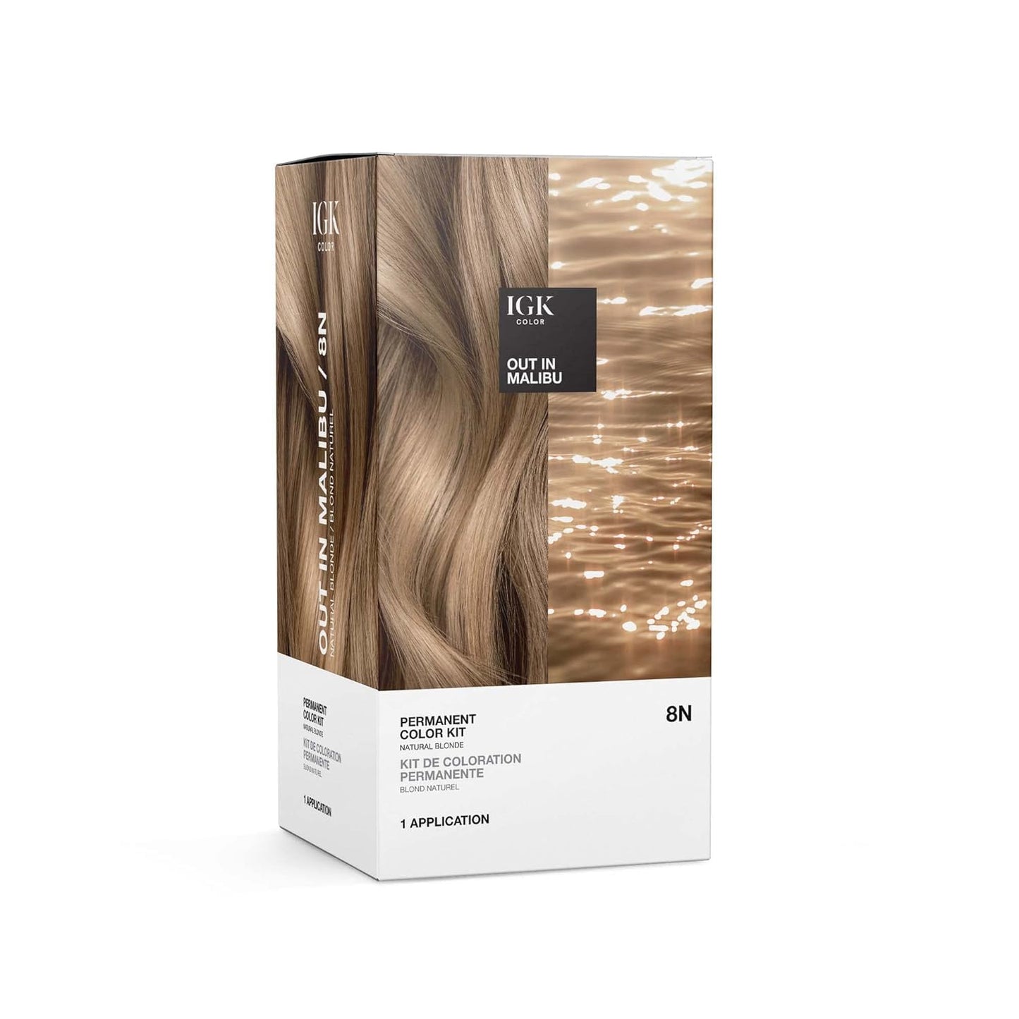 IGK Permanent Hair Color Kit | 8N Out in Malibu - Natural Blonde | 100% Gray Color Coverage + Strengthen + Shine | Ammonia Free