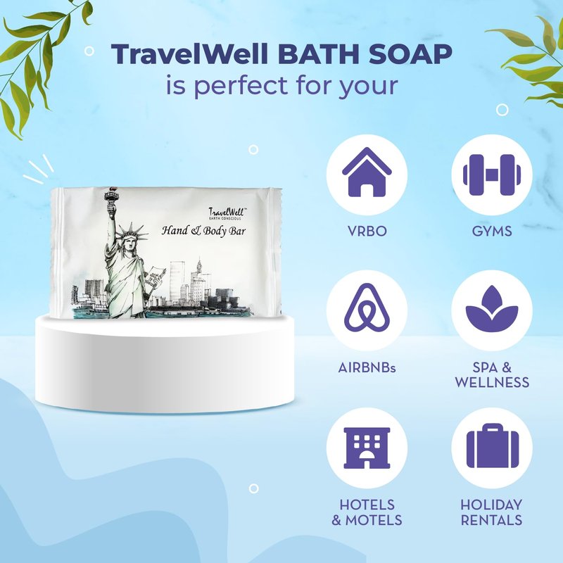 Travelwell Rectangular Bar Soap - Individually Wrapped Hotel-Style Bars - Compact Travel Soap for Toiletry Kits - Bulk Toiletries for Hotels & Care Kits - Pack of One Hundred, 0.5 lb