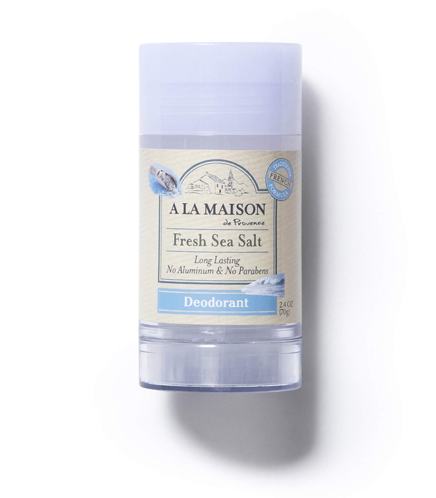 A La Maison Natural Deodorant, Traditional French Formula with Shea Butter, Coconut & Essential Oils, Aluminum-Free, Vegan, Long-Lasting Odor Protection (2.4 Oz, 2Pack, Fresh Sea Salt)