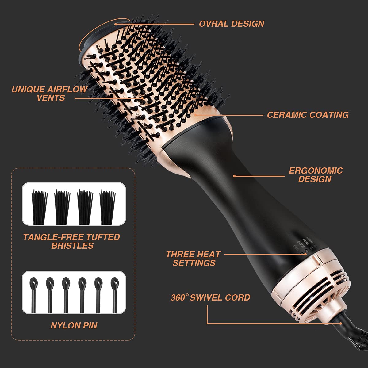 Beautimeter Blow Dryer Brush, Hot Air Brush One Step Hair Dryer and Styler Volumizer, 4 in 1 Negative Ionic Hair Styler with Oval Barrel for Smooth, Frizz-Free Hair Types, Red & Black
