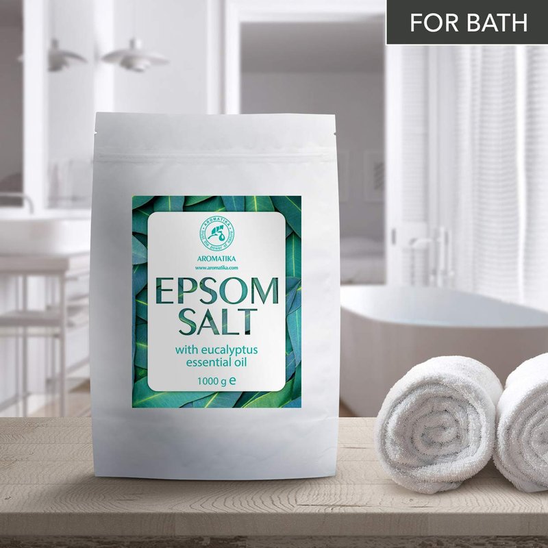 Epsom Bath Salt Eucalyptus 35Oz / 1kg with Eucalyptus Essential Oil - 100% Pure Epsom Salts - Magnesium Sulphate Crystals & Eucalyptus - Skin Care - Relaxation - Good Sleep