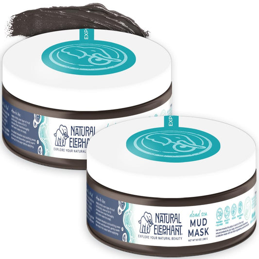 Natural Elephant Dead Sea Mud Mask - Deep Pore Cleansing for Face & Body - Acne, Blackheads, Oily Skin – 100% Natural Skin Care – Tightens Skin- for Woman and Men - 9oz (Pack of 2 (Two 9.9 oz Jars))