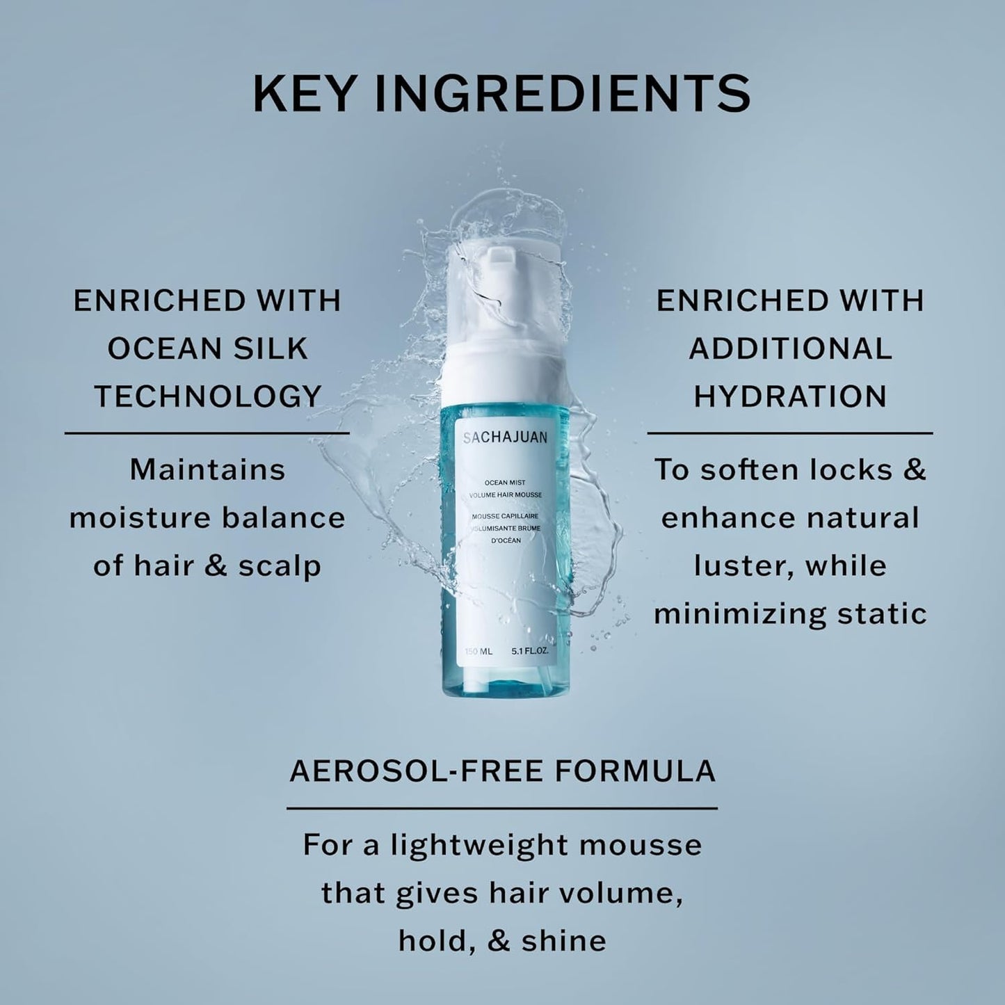 SACHAJUAN Ocean Mist Volume Hair Mousse | Lightweight Volumizing Mousse for Lift, Grip & Texture | Soft, Touchable Finish & Shine | Ocean Silk Technology | Vegan & Paraben-Free | 5.1 fl oz