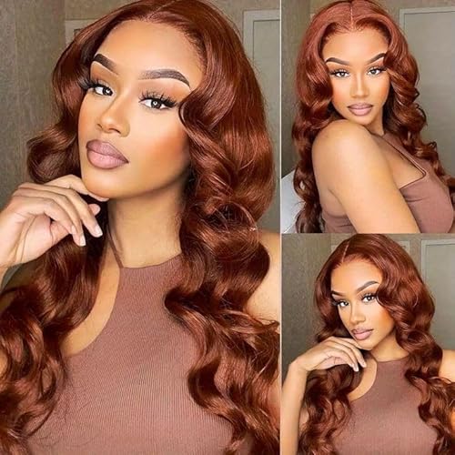 Reddish Brown Lace Front Wigs Human Hair Pre Plucked 13x6 Body Wave Lace Front Wigs Human Hair Auburn Colored Human Hair 180% Density Lace Front Wigs Body Wave Hd Lace Frontal Wigs Human Hair 26 Inch