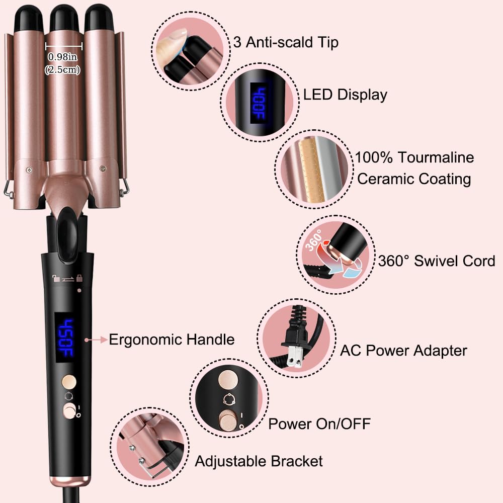 SOUKENGEN 5-in-1 Curling Wand Set with Temp Display,Perfect for Girl