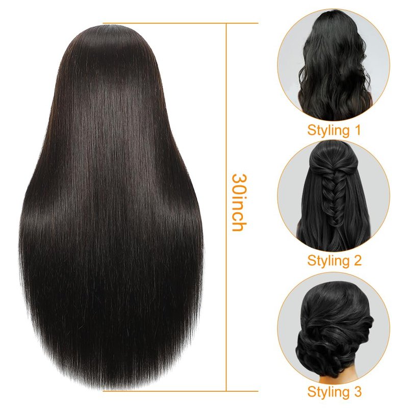 Mannequin Head with Hair 28“ Cosmetology Manikin Doll Head Mannequin Head for Braiding Hairstylists Cosmetology Students Practice Styling with Free Clamp (black)