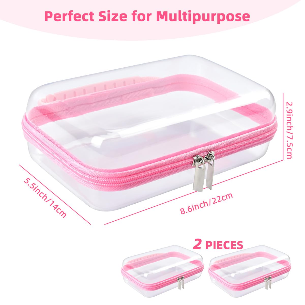 SameTech Zippered Hard Pouch, 2pcs Clear Plastic Storage Box Containers Small Toiletry Bag, Clear Hard Zipper Case for Small Items, Toys, Building Blocks, Puzzles, Cosmetics, Stationery Accessories