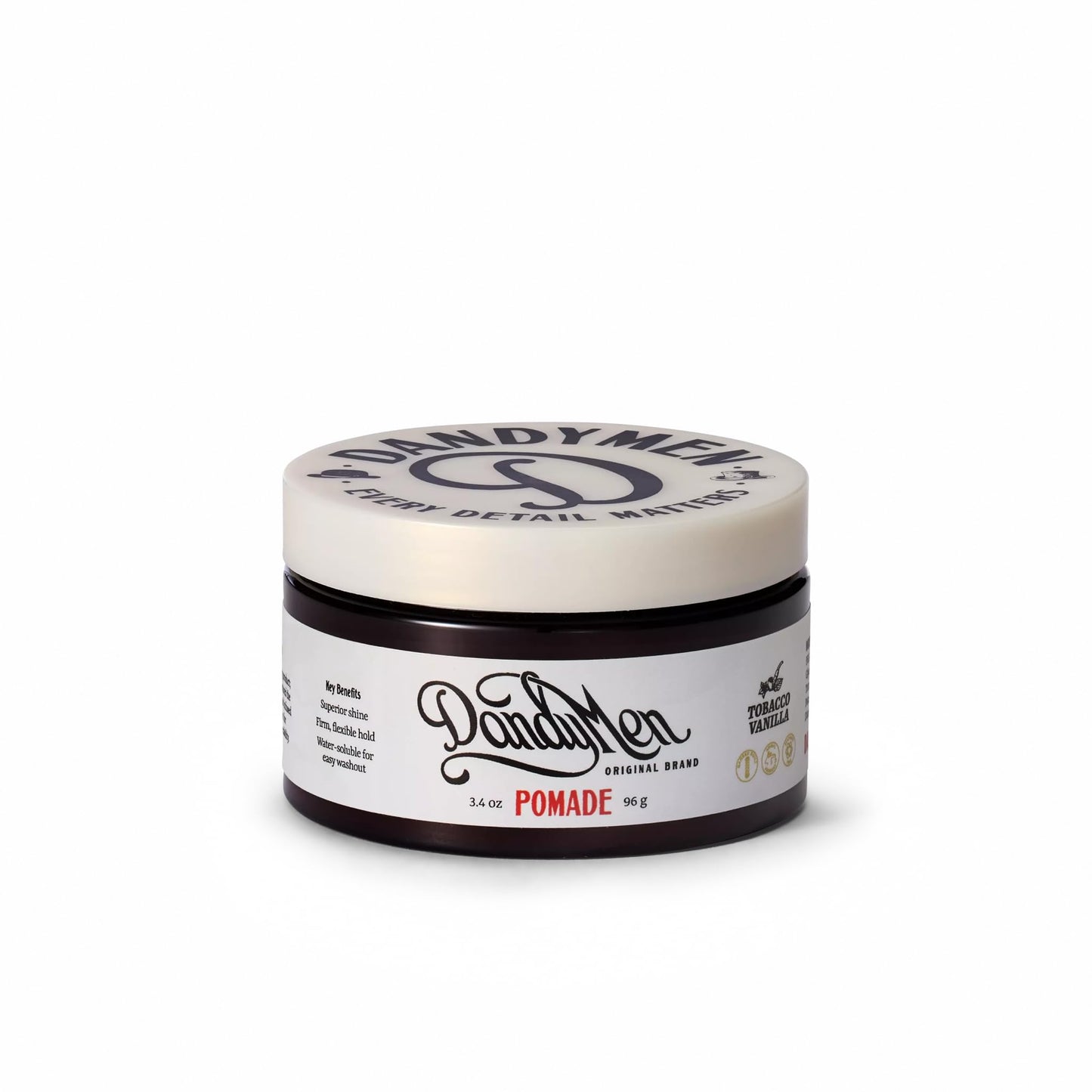 DandyMen Pomade – Strong Hold, High Shine, and Hydrating Formula with Pro-Vitamin B5 – Tobacco Vanilla Scent – 3.4 oz