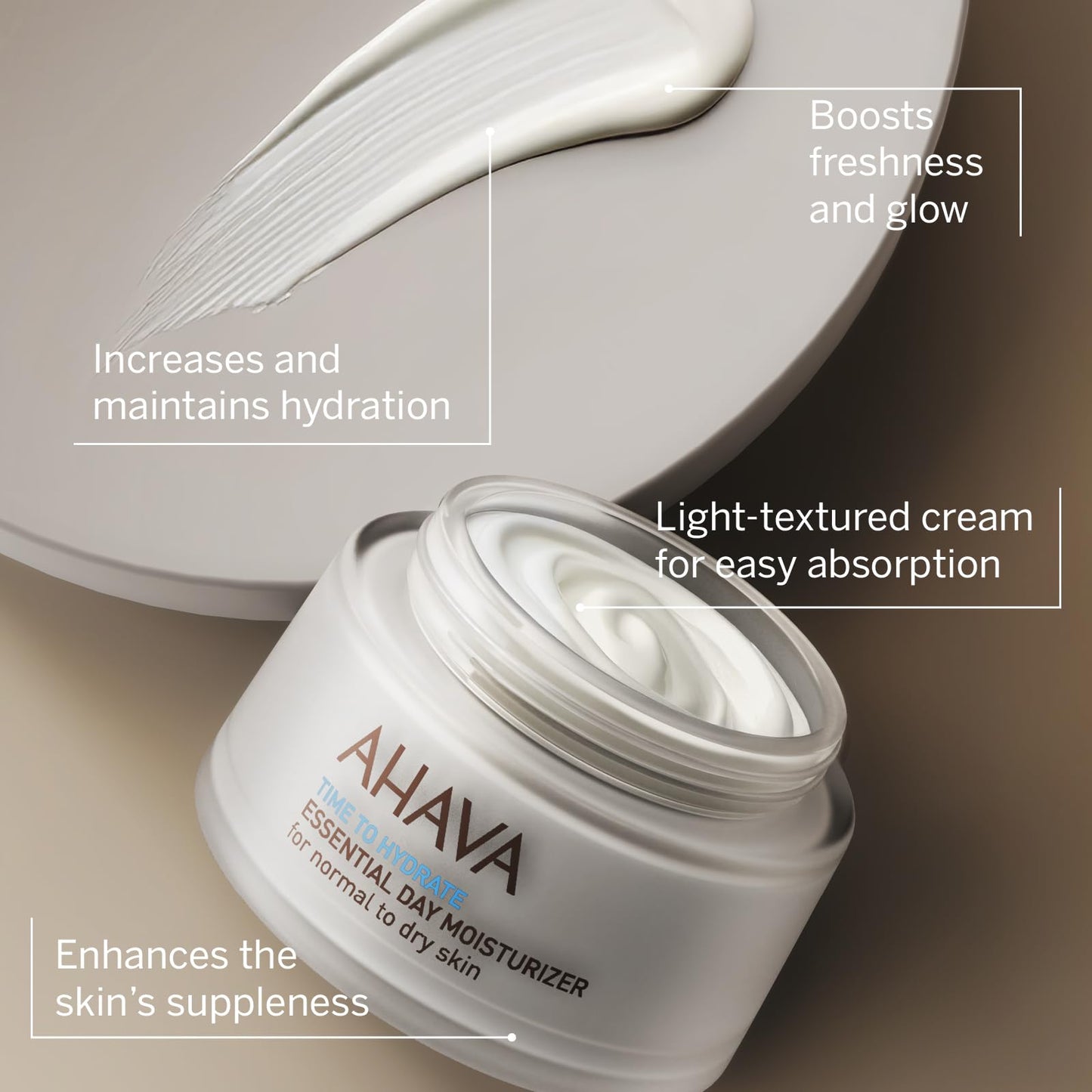 AHAVA Essential Day Moisturizer, Normal to Dry Skin - Essential Daily Hydrating Facial & Neck Cream, Anti-Aging & Smoothing Effect, Enriched with Osmoter, Aloe Vera, Allantoin & Vitamin E, 1.7 Fl.Oz