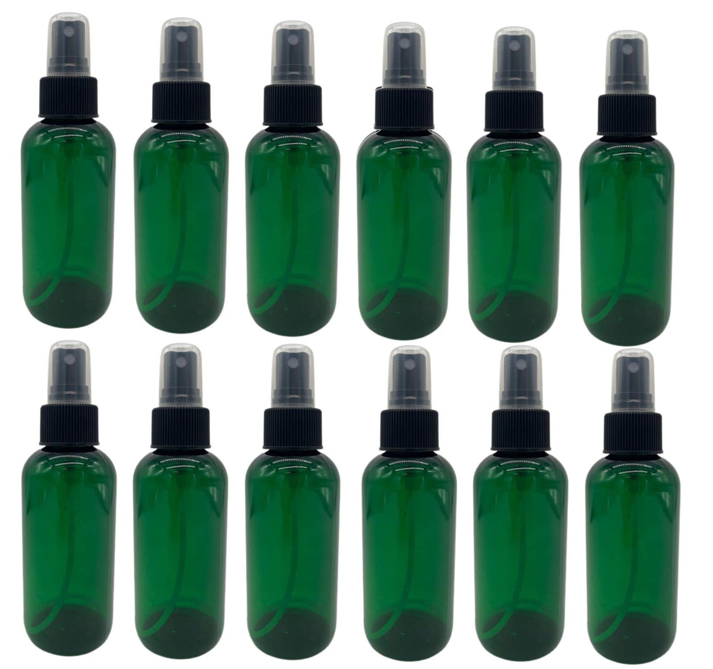 Natural Farms 4 oz Plastic Green Boston BPA FREE Bottles - 12 Pack Empty Refillable Containers - Essential Oils - Aromatherapy - Black Fine Mist Sprayers
