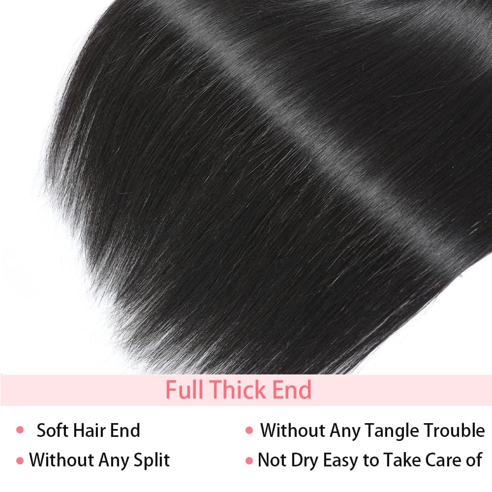 MXMaoYiCTR Human Hair Bundles,Straight Bundles Human Hair, 10 12 14 Inch 12A Grade Quick Weave Brazilian Straight 100% Unprocessed Virgin Hair Extensions Soft Double Weft Wave Natural Black.