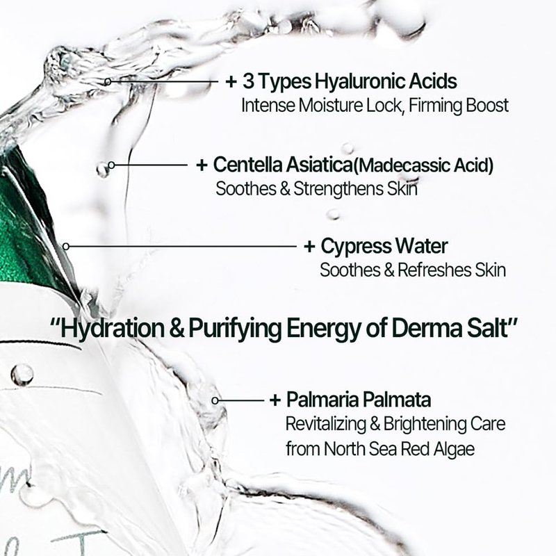 AB Pharm Derma Salt Hyalruronic Ampoule Toner, A Multi-Functional Toner, Deep Hydration Power, Sensitive Skin, Elasticity, Vegan Certified, Korea No.1 Derma Salt Formula, Triple hyaluronic acids.
