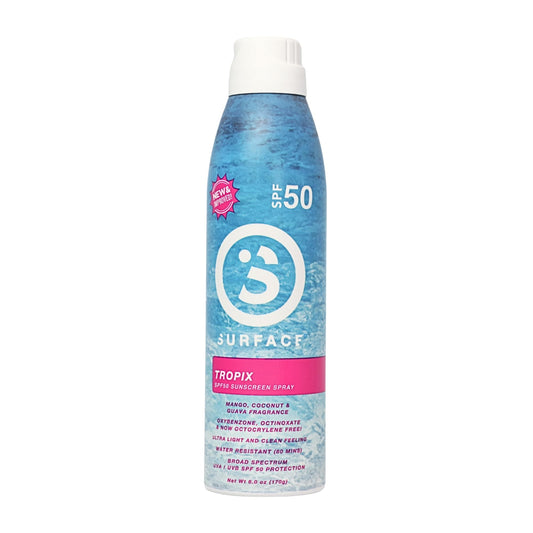 Surface Sunscreen Spray SPF 50 for Body, Lightweight Natural Formula, Reef Friendly, Broad Spectrum UVA UVB Protection, Water Resistant Sun Care for 80 Minutes Outdoor Use, Tropical Scent, 6oz