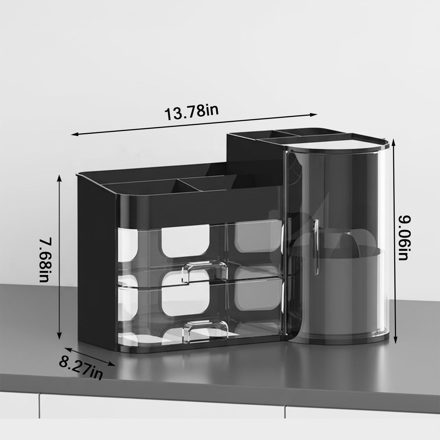 Makeup Storage Box Mesh, Makeup Organizer For Vanity, Cosmetic Display Cases With Transparent Cover, Drawers, Dustproof, Portable Handle, For Vanity, Dresser, Countertop (Blak)