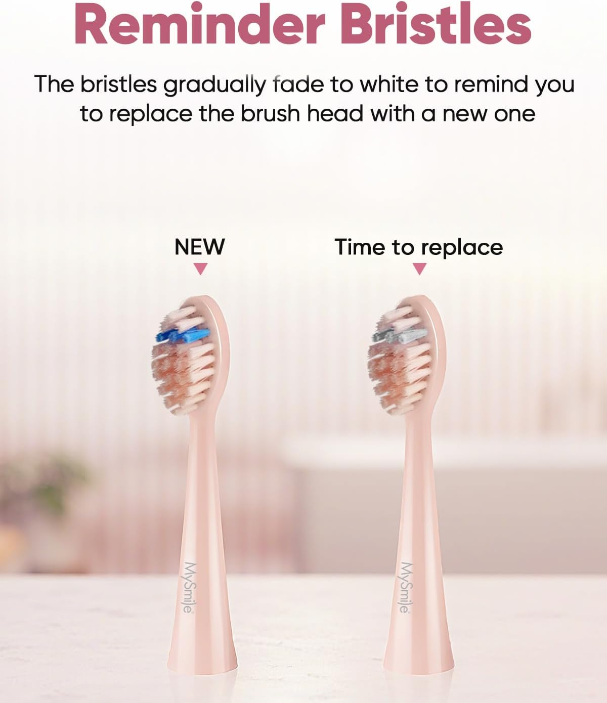 MySmile Electric Toothbrush for Adults - Rechargeable Sonic Battery with 3 Brush Heads & Smart Timer | 45000VPM, Pink