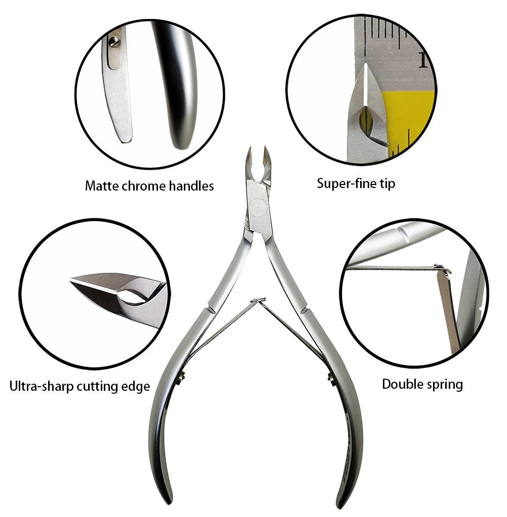 Rui Smiths Professional Cuticle Nippers | Precision Surgical-Grade Stainless Steel Cuticle Trimmer, Double Spring, 4mm Jaw (Quarter Jaw) and Stainless Steel Metal Pusher Style 106