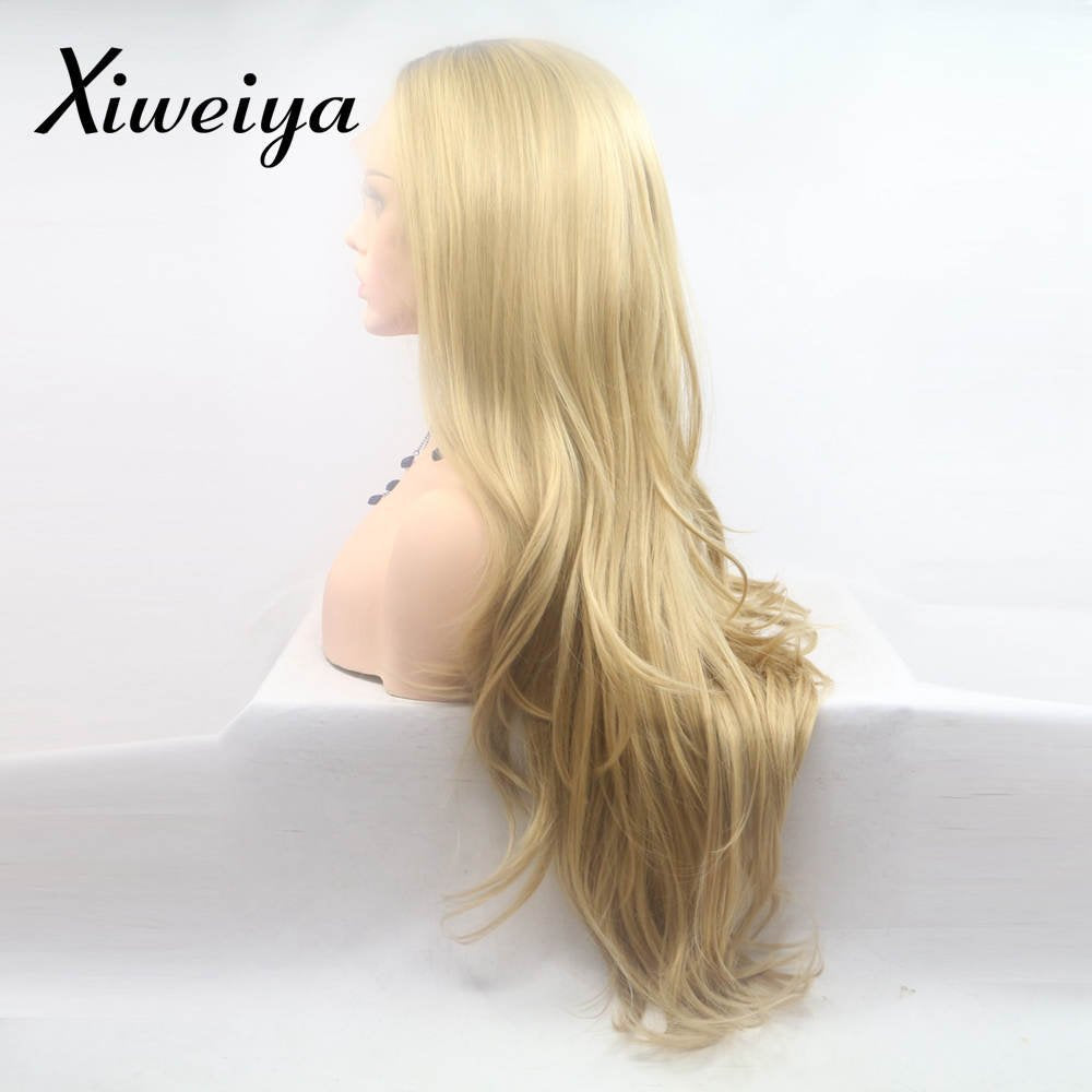 xiweiya Light Blonde Lace Front Wig with Brown Roots Long Body Wave Blonde Mixed color Side Part Glueless Natural Looking Lace Front Wigs Heat Resistant Hair for Women 24inch
