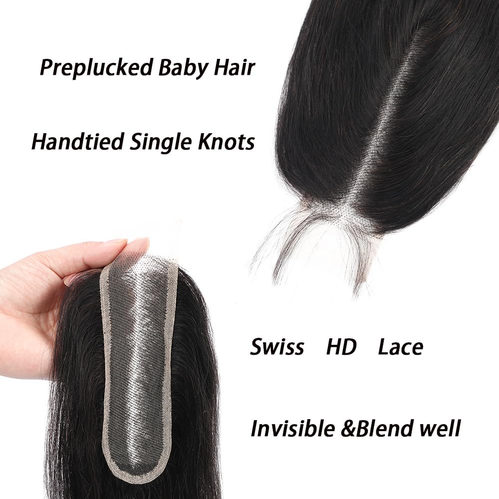 Brazilian 2x6 Lace Closure HD Human Hair 2x6 Straight 18 Inches Lace Closure Middle part 100% Human Hair Closure With Baby Hair (18 Inch, 2x6 Closure)