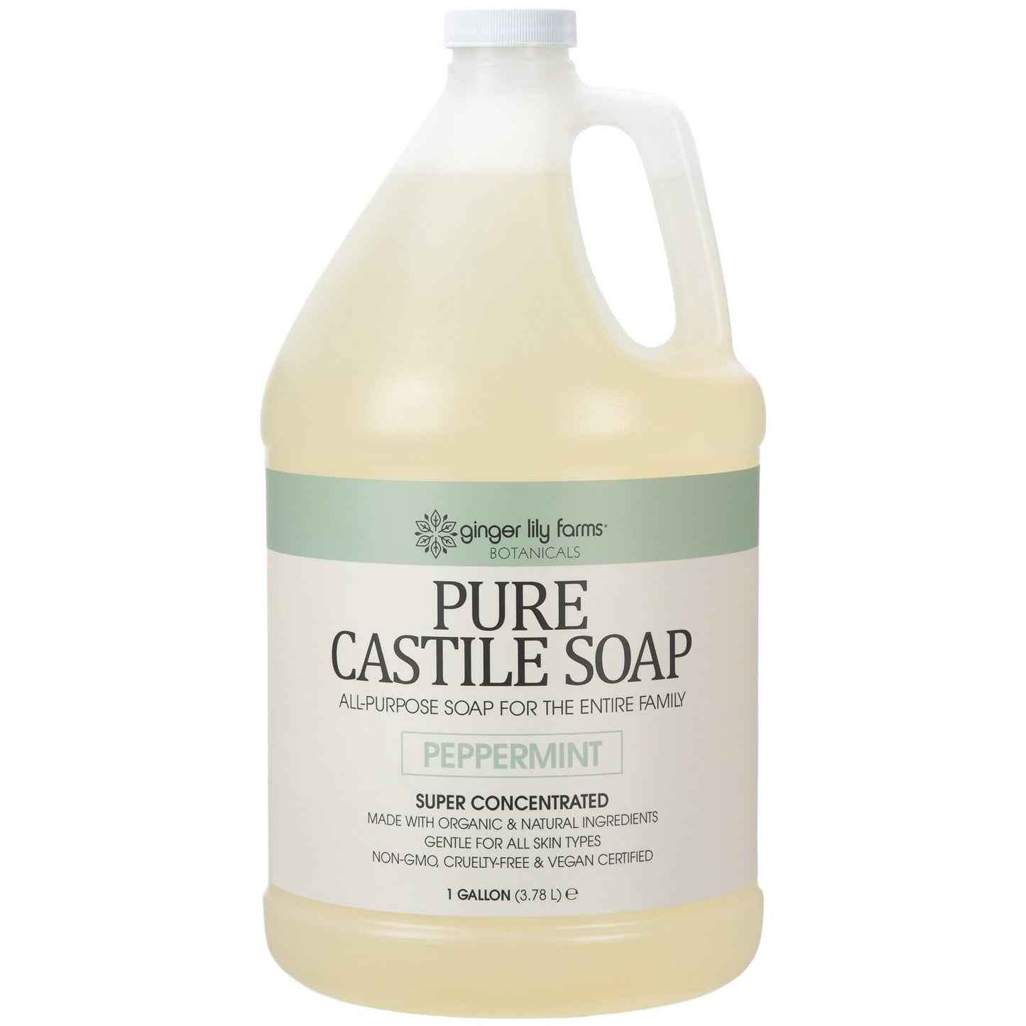 Ginger Lily Farms 1 gal Pure Castile Liquid Soap Refill, Peppermint Scent