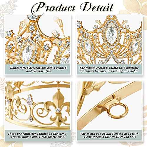 Junkin 2 Pcs Prom King and Queen Crowns for Men Women Baroque Queen King Prince Tiara Princess Crystal Headband for Halloween Wedding Birthday Grad Rhinestone Prom Party(Gold)
