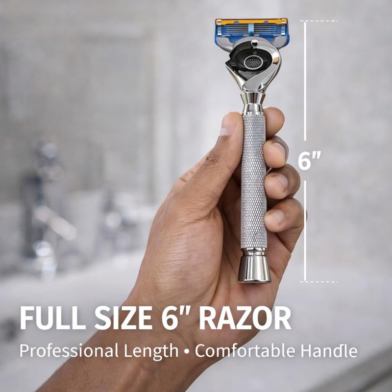 Flex Ball Handle Shaving Razor – All Chrome Long Handle Razor with Flex Pivot Technology & Diamond Knurled Grip for Men’s Precision Shaving