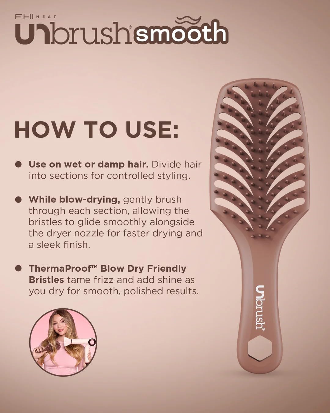 FHI Heat UNbrush Smooth Collection Heat Resistant Detangling Smoothing Brush for Pain-Free Brushing on All Hair Types