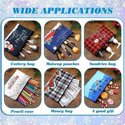 Abbylike 36 Pcs Christmas Makeup Bags Bulk Gifts Plaid Cosmetics Santa Gnomes Elk Snowman Xmas Purse Double Sided Goodie Bags for Women Travel Holiday Present,18 Styles