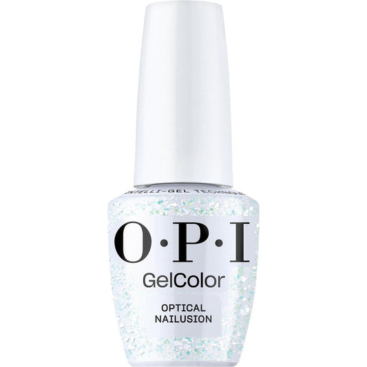 OPI GelColor Optical Nailusion | Opaque Bright Iridescent White Glitter LED Cure Gel Nail Polish | Salon-Quality Shine, Long-Lasting Wear | Vegan & HEMA Free | 0.5 Fl Oz