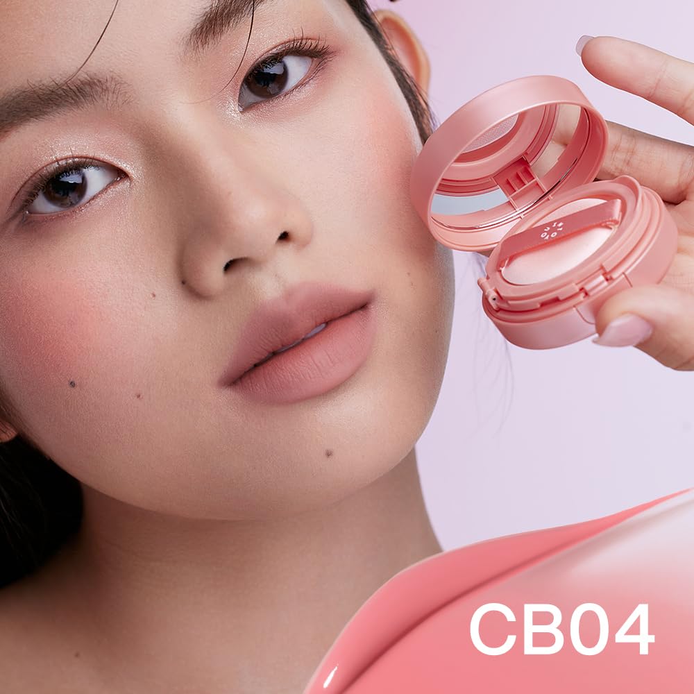 Cream Blush Air Cushion - Moisturizing, Lightweight Liquid Makeup for Cheeks & Eyes | Sunlit Peach, Long-Wearing & Buildable