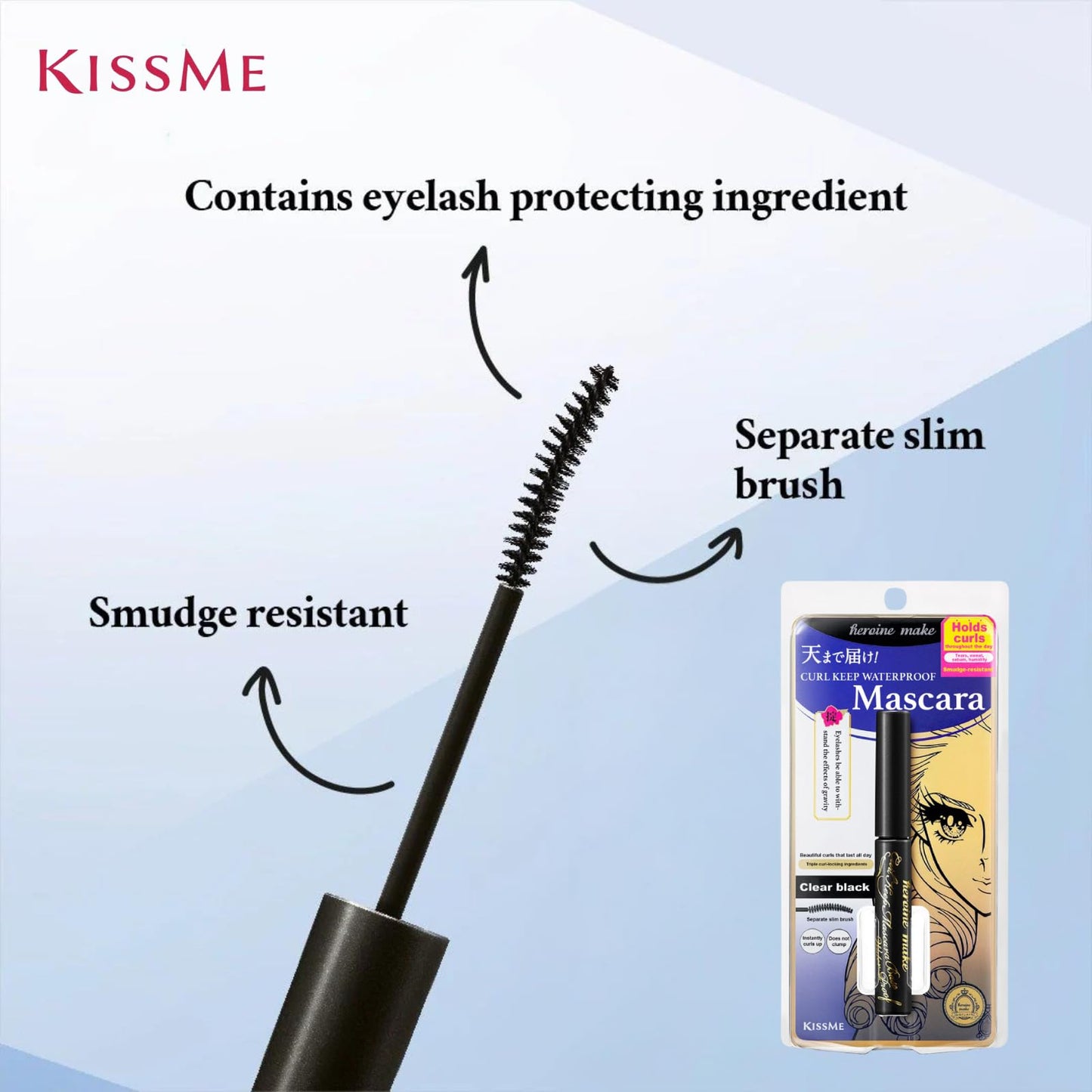 HEROINE MAKE by KISSME Mascara Base for Curl, Volume and Length, Clear MASCARA Primer with Argan Oil, Camellia Oil & Squalane, Transparent Type, Ideal Alone or Under Mascara, Made in Japan, CLEAR 1 EA