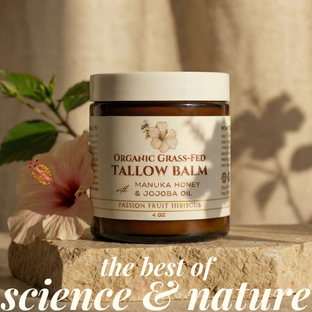 Eavara Beef Tallow for Face, Moisturizer with Manuka Honey & Pure Essential Oils, Organic Face & Body Balm, Natural Skincare with Jojoba, Sweet Almond, Tamanu & Baobab Oils, Made in USA, 4oz
