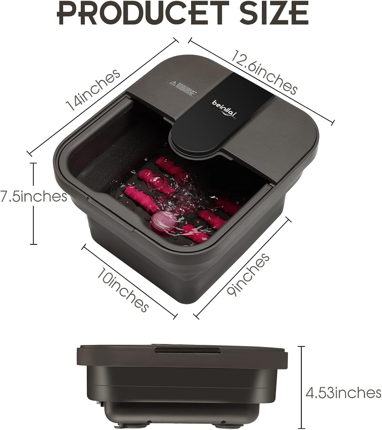 Collapsible Foot Spa - Heated Foot Bath with Massage, Bubble Jets & Acupressure | Red Light & Pumice Stone