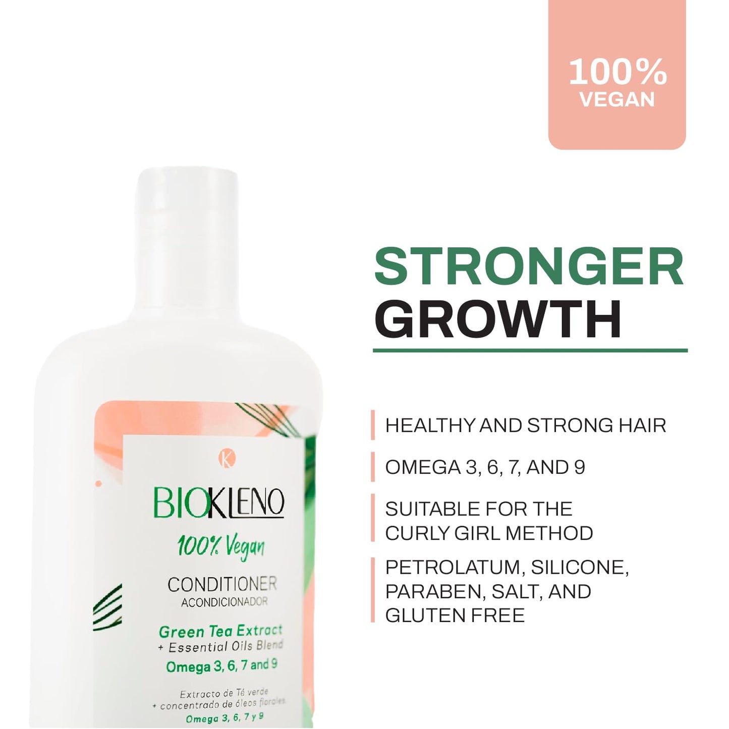 Biokleno Vegan Conditioner - Green Tea & Essential Oils Blend for Nourishment | 14.20 fl oz