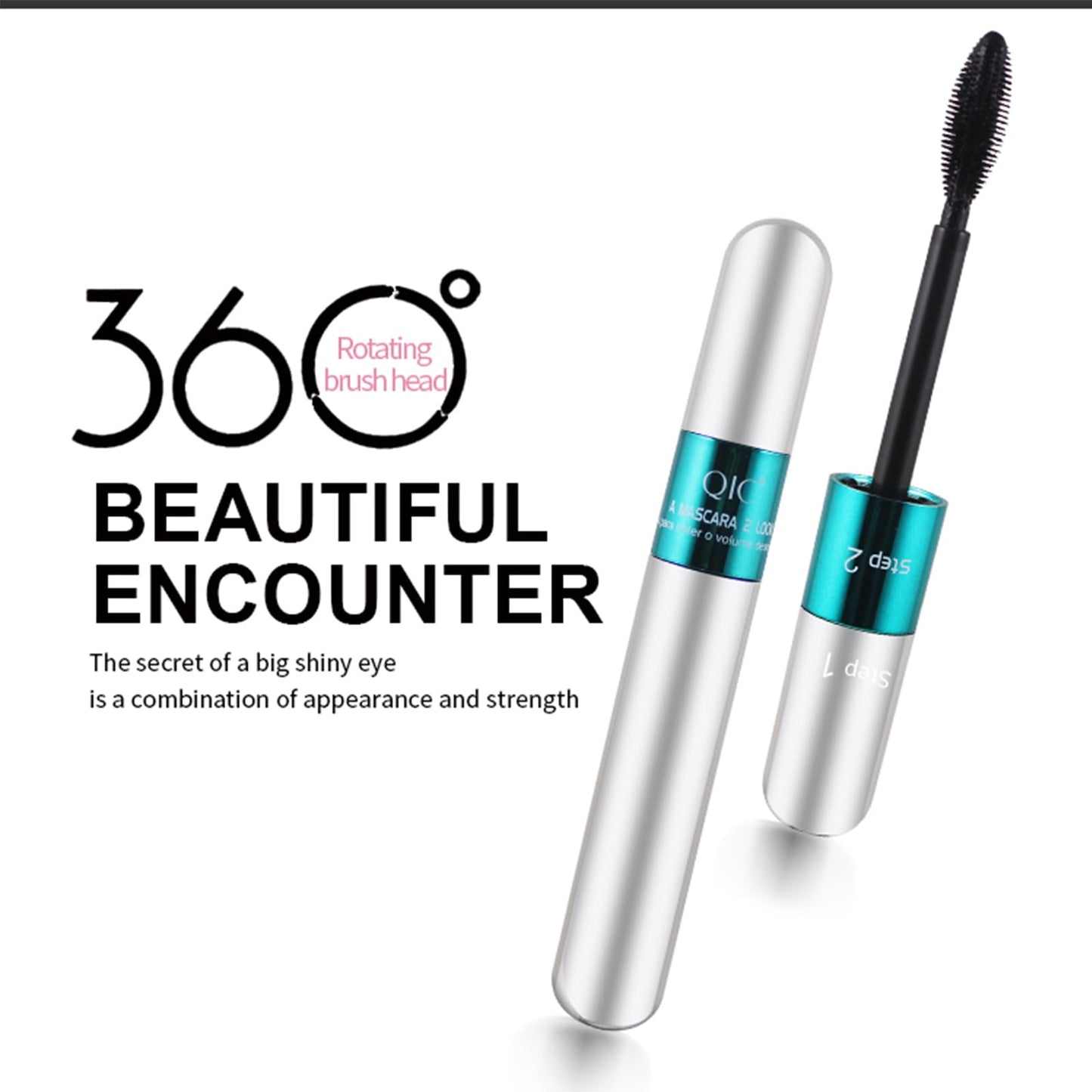 2 Pack 2 in 1 QIC 5x Longer Washable Black Mascara, 4D Silk Fiber Lash 2 Step, No Clumping, Long-lasting Waterproof Lash Cosmetics Beauty Eye Makeup