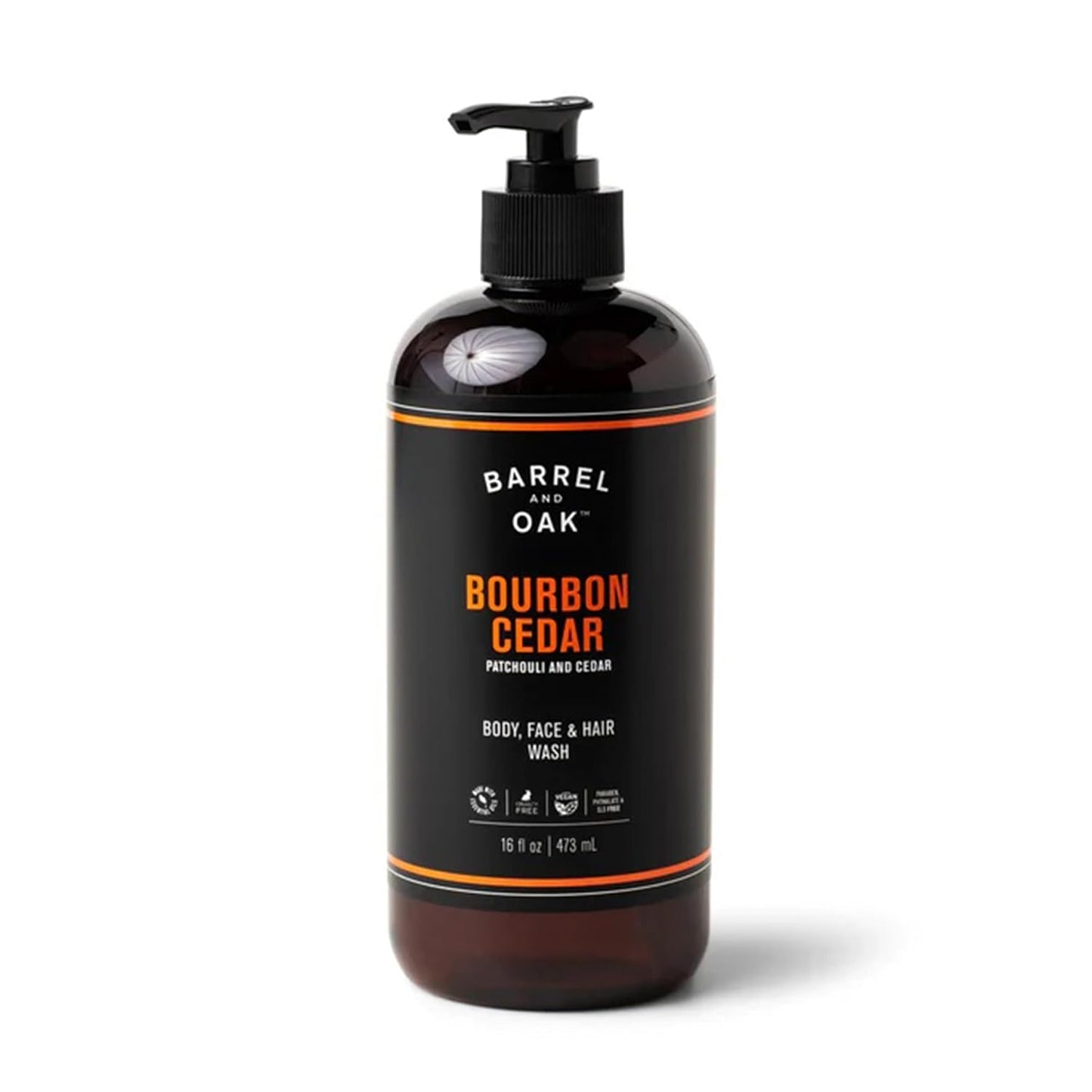 Barrel & Oak All-in-One Wash - Vegan Hydrating Face, Hair & Body Cleanser | Bourbon Cedar, 16 oz