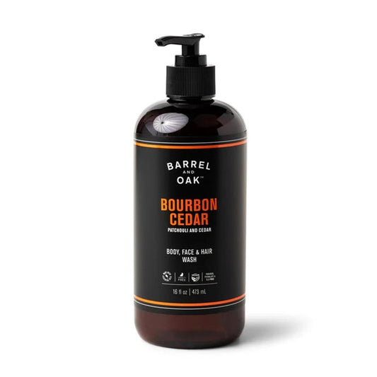 Barrel & Oak All-in-One Wash - Vegan Hydrating Face, Hair & Body Cleanser | Bourbon Cedar, 16 oz