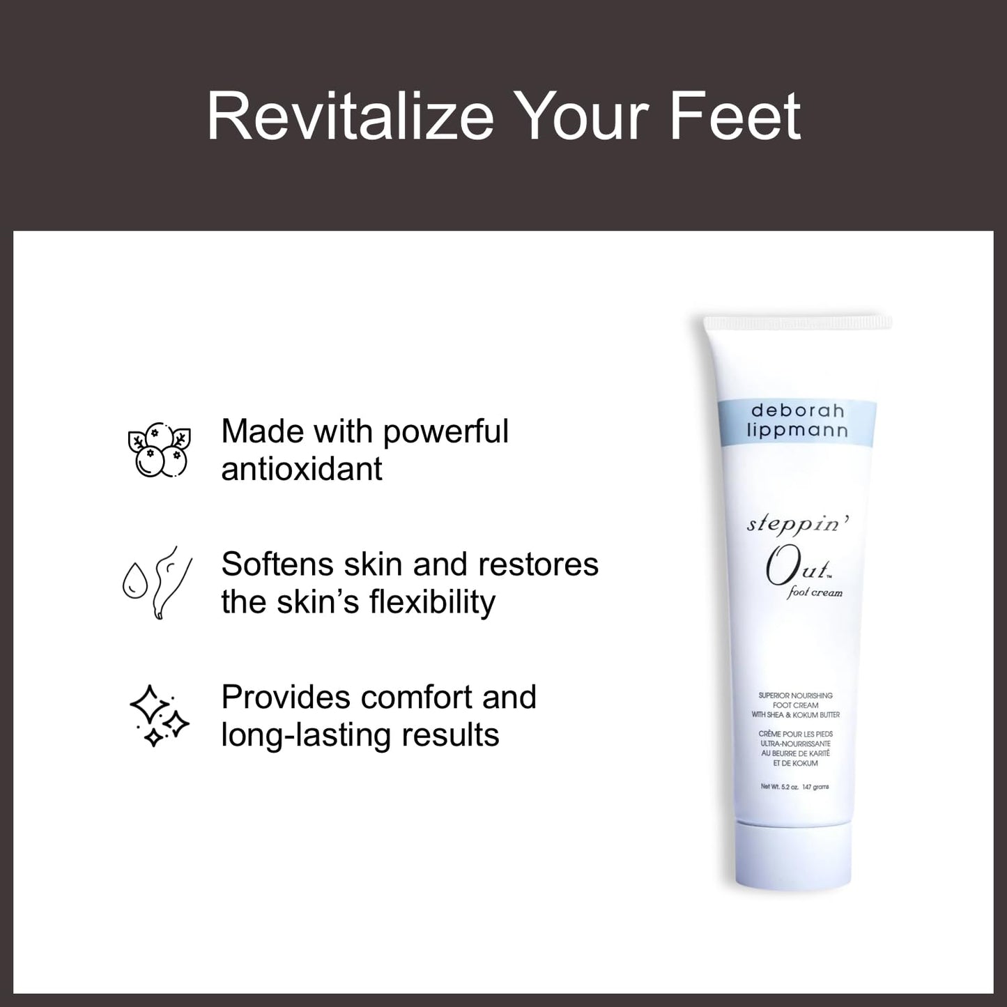 Deborah Lippmann Steppin' Out Foot Cream | Moisturizes & Softens Dry Feet, Restores Flexibility & Cracked Heels for Healthy Skin | Non-Greasy | 5.2 Oz