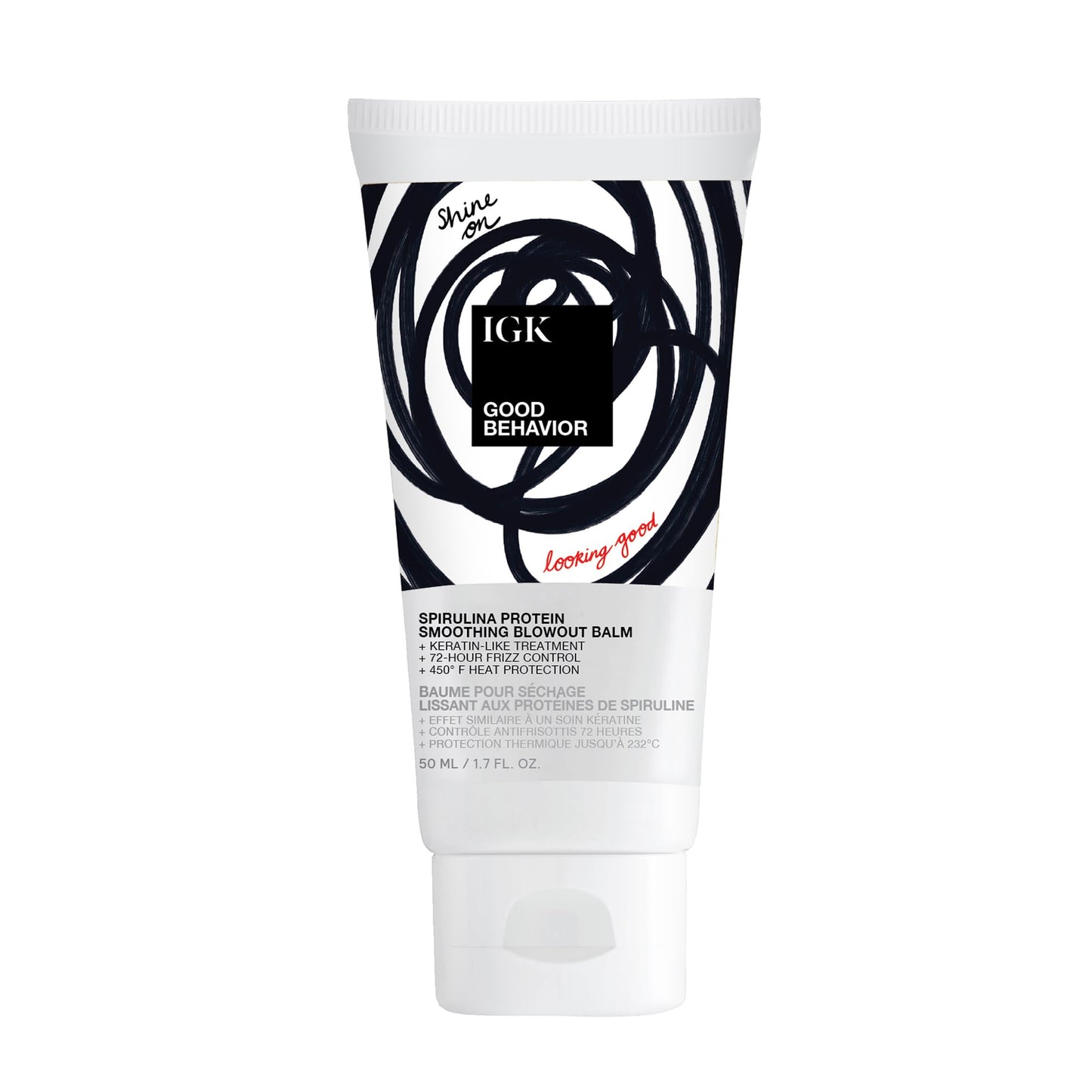 IGK GOOD BEHAVIOR Spirulina Protein Smoothing Blowout Balm | Anti-Frizz Heat Protectant + Smoothing Styling Cream | Helps Control Frizz and Smooth Hair for Sleek Blowouts