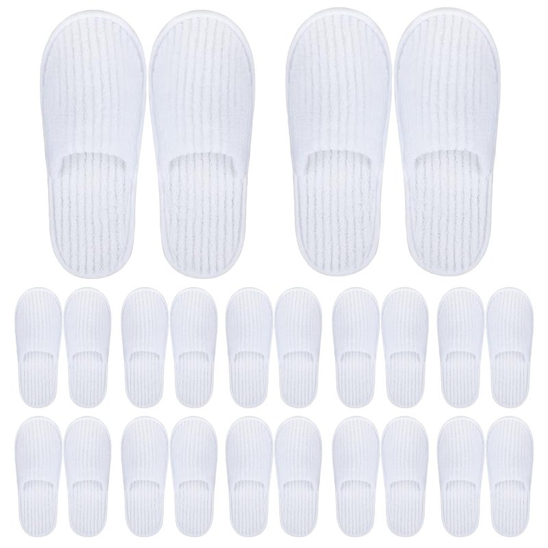 ZSDRTYU 12 Pairs Disposable Slippers for Guests, Closed Toe Coral Fleece Spa Slippers, Thick Sole Non-Slip Bulk House Slippers for Hotel, AirBnB, Travel, Wedding Party (White, One Size Fits Most)