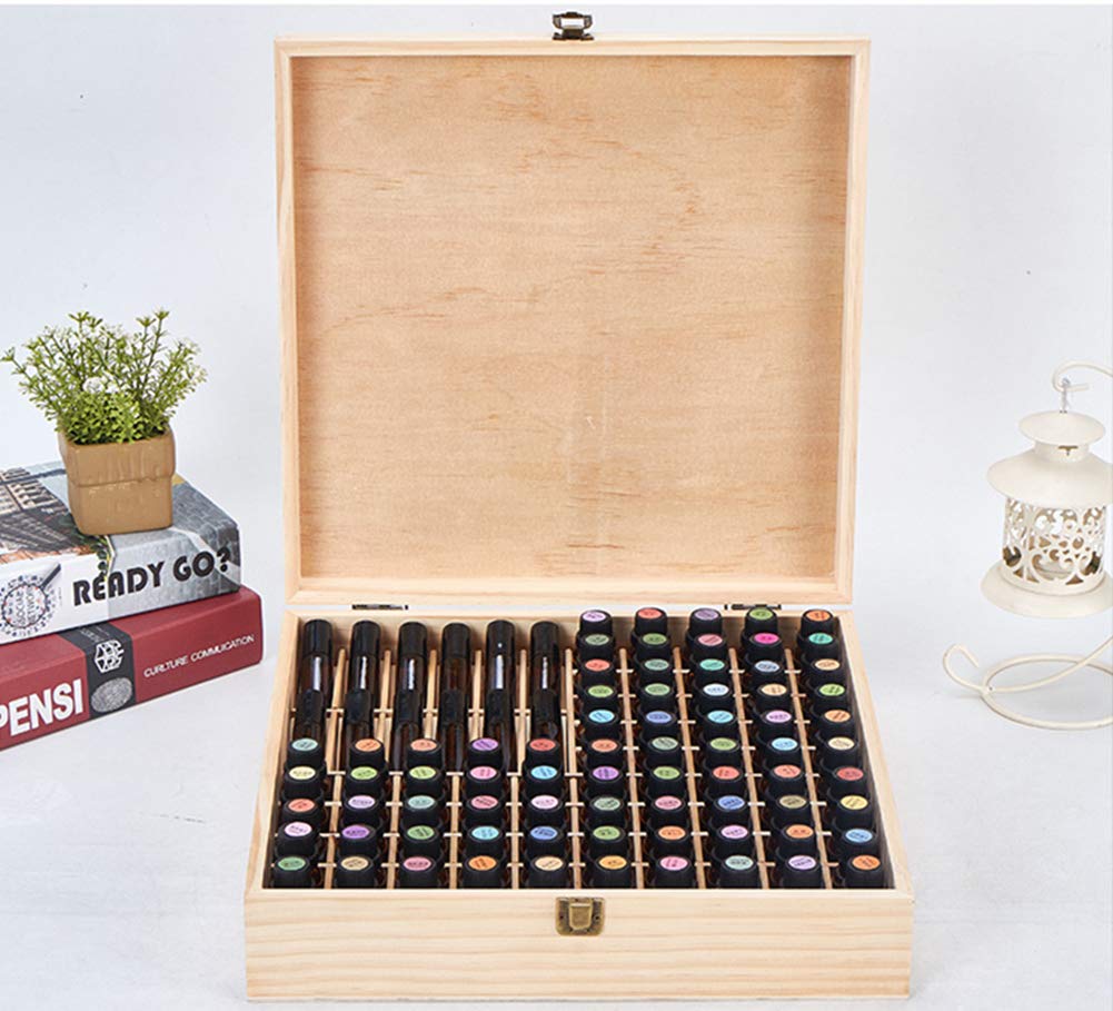 PhantomSky 85 Slots Wooden Aromatherapy Essential Oil Carrying Case, Natural Pine Essential Oil Organizer Storage Box Case Roller Bottlers Holder Collection Containers for Travel and Presentations