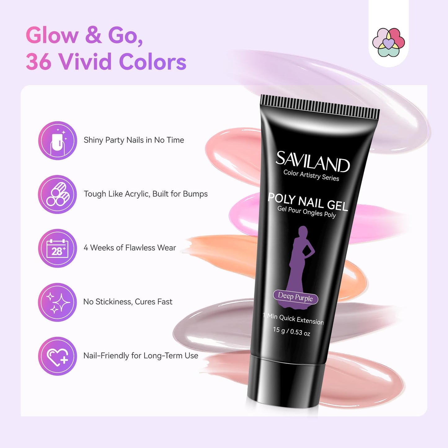 SAVILAND Hema-Free Poly Gel Nail Kit for Gift: 36 Poly Gel Nail Colors with Slip Solution Mini U V Lamp Curing Light All-in-1 Starter Kit for Quick Extension Home Salon DIY, Manicure Set Supplies Tool