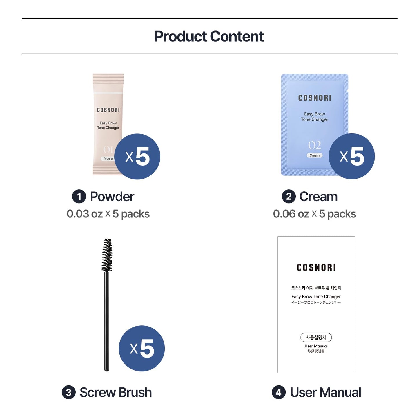 COSNORI Easy Brow Tone Changer – Gentle Lightening Formula for Soft, Natural Look – Brow Bleach Kit, Easy At-Home Application, Quick Results in 2–3 Minutes, 5 Applications