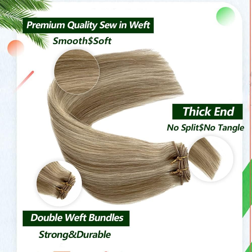 Beige Blonde Hair Weft Sew-In Extensions | 22-Inch Real Human Hair with Platinum Highlights - 120g