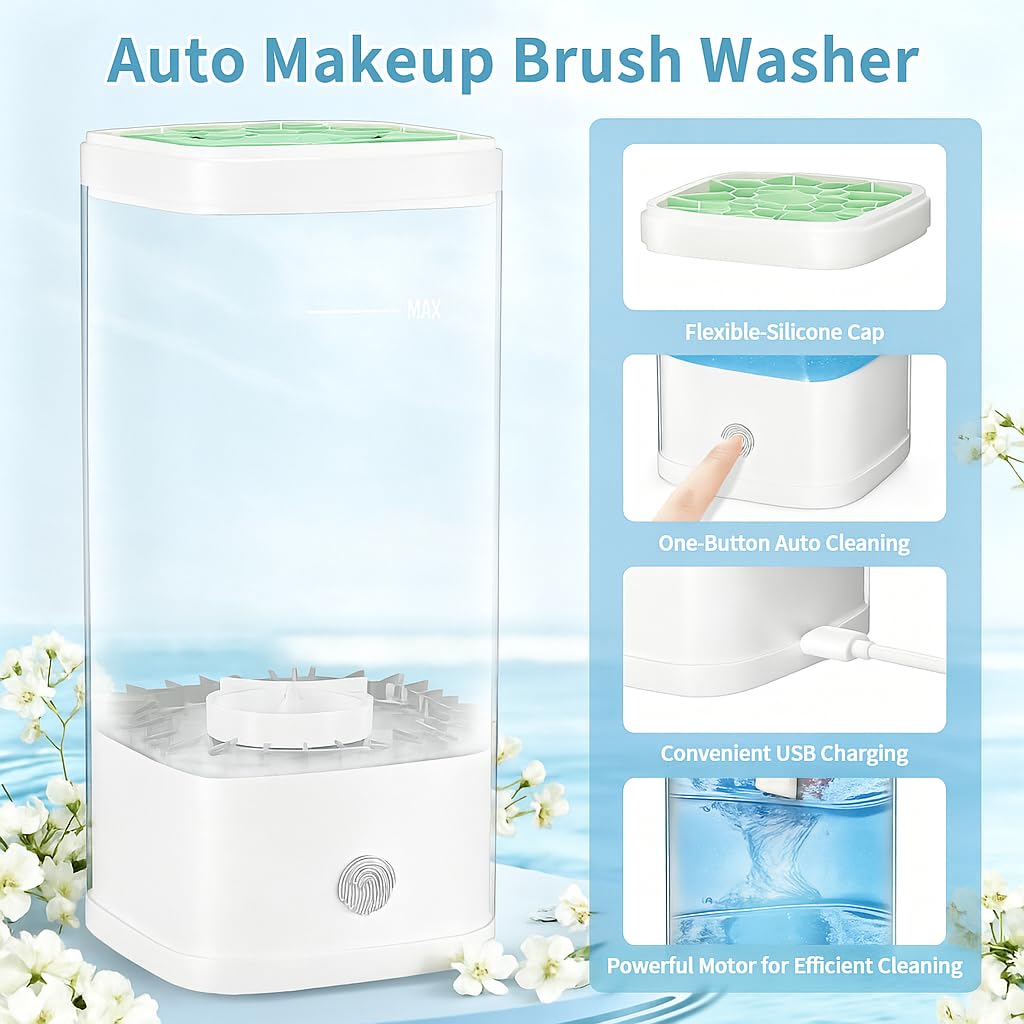 Electric Makeup Brush Cleaner - 9000 RPM Automatic Cleaning Machine | Waterproof for Brushes & Sponges