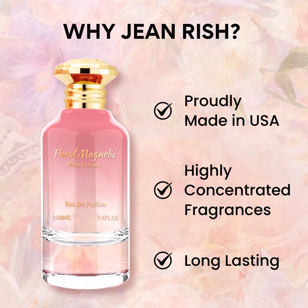 Jean Rish Floral Magnolia Perfume for Women Eau De Parfum, Long-Lasting Luxury Fragrance, Made In USA - Magnolia, Peony, Amber, Musk Scent - 100ml / 3.4 oz