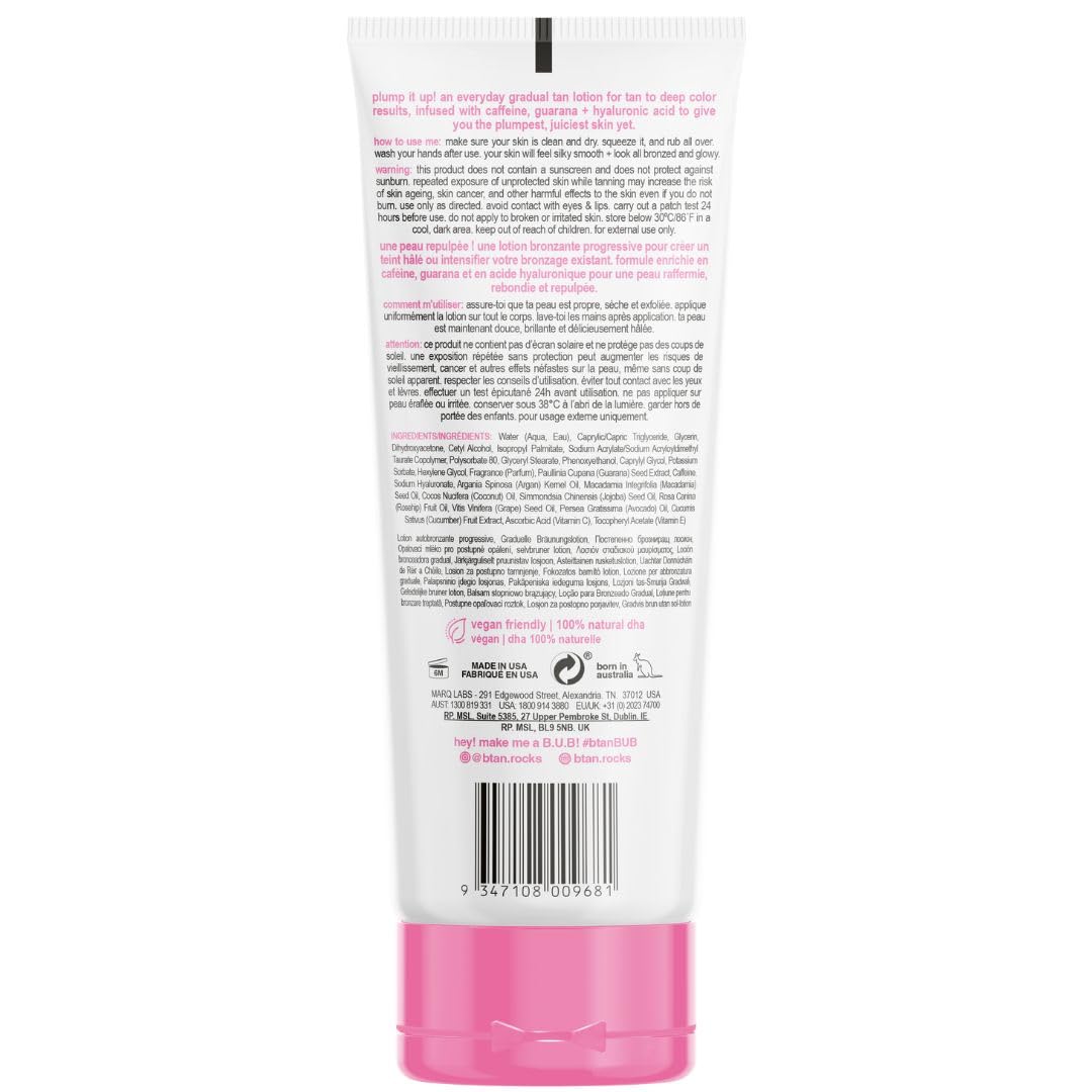 b.tan Dark Gradual Self Tanning Lotion | Plump Up the Bronze Everyday Glow Lotion - Develop a Bronzed Glow, Sunless Tanner Infused With Hyaluronic Acid, No Fake Tan Smell 8 Fl Oz