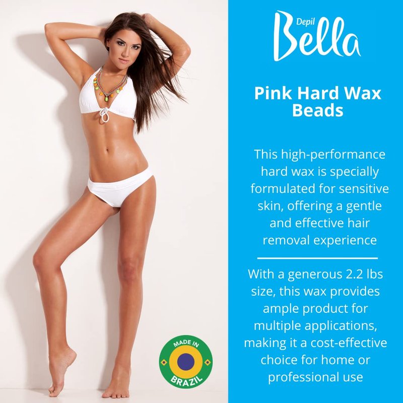 DEPIL BELLA Pink Hard Wax Beads 2.2 lbs for Hair Removal, High-Performance for Short and Resistant Hair, Vegan, Body and Face Wax Beads With Dragon Fruit Extract