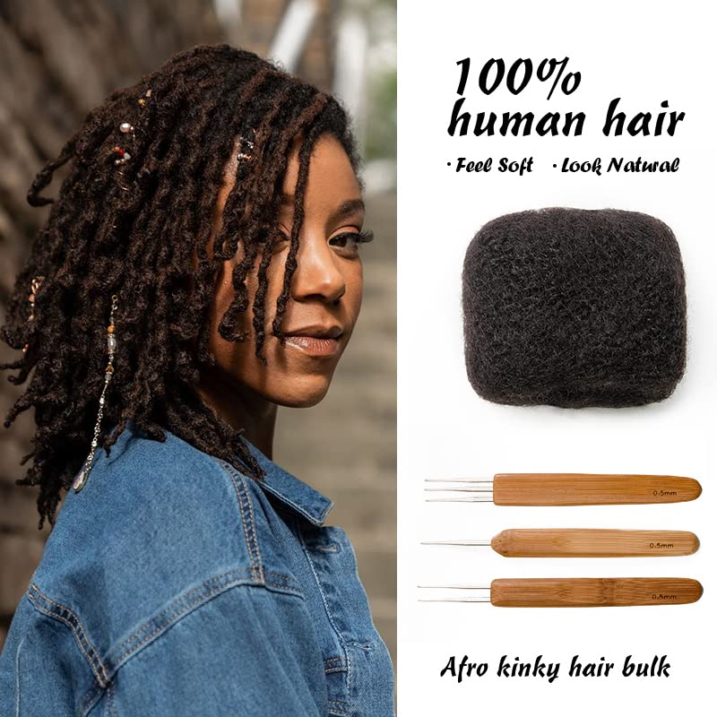 100% Human Hair Afro Kinky Bulk - 18 Inch, 50g for Dreadlock Extensions, Braids & Twists | Bleachable & Dyeable